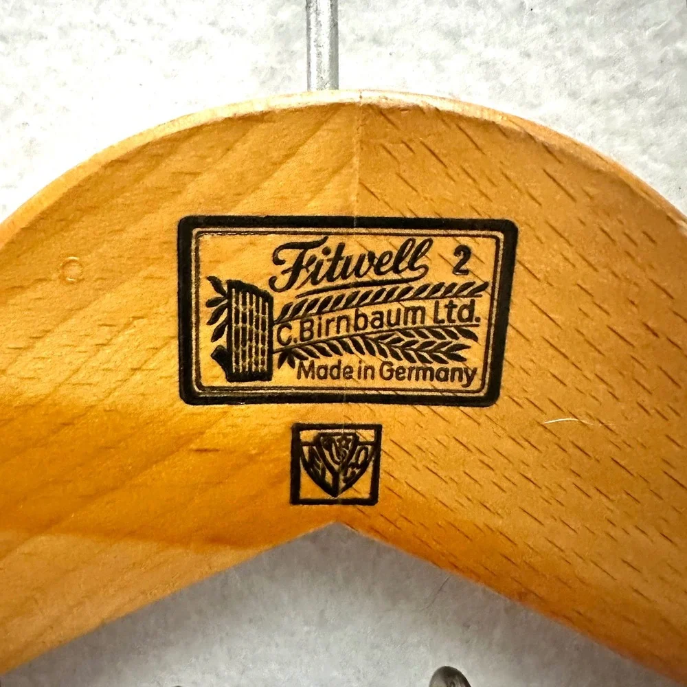 Vintage Fitwell 2 C. Birnbaum Ltd Wooden Suit Hanger Germany Trouser Clamp Wide